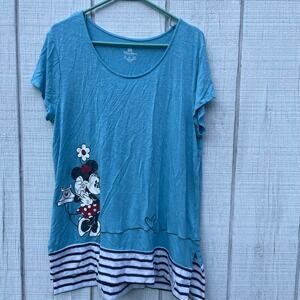 Disney Parks Minnie Mouse‎ Graphic Tee Striped Hem Short Sleeve XL